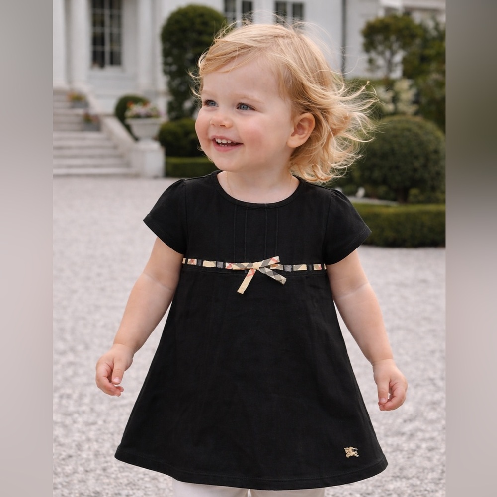 Burberry Baby Girls Iconic Short Sleeve Check Checkered Plaid Bow Mini Dress
